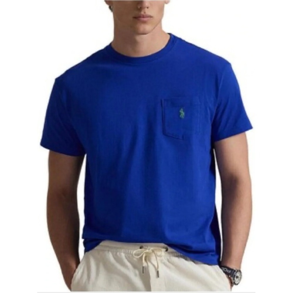 Polo Ralph Lauren Mens Classic Fit Pocket T-Shirt Royal Blue Lime Green Pony M